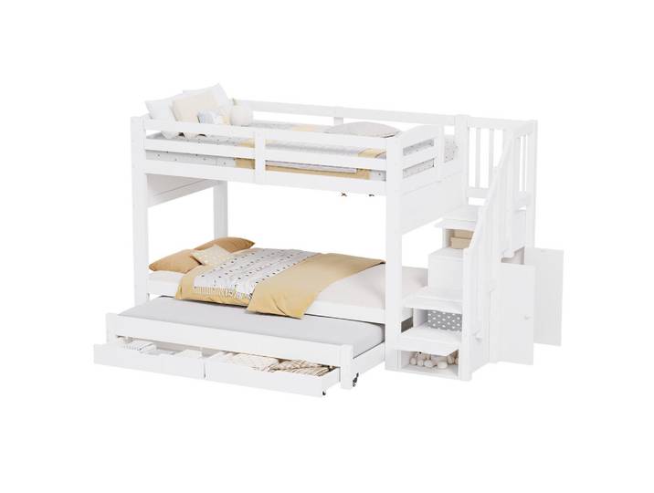 Komhtom Etagenbett 90x200 cm mit mehrstufiger Aufbewahrungstreppe, Weiß, Holz, Mode, 90x200 cm, Babymöbel & Kindermöbel, Kinderzimmer & Jugendzimmer, Stockbetten