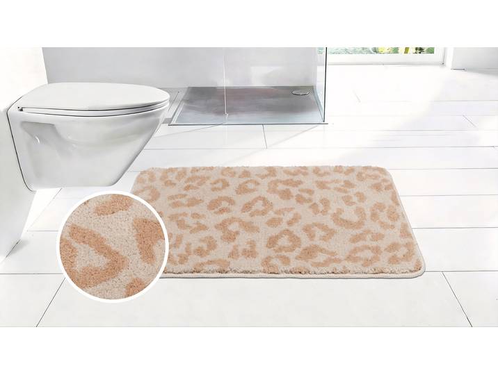 Badematte GOODPRODUCT Anna Leo, Badvorleger, Badezimmer Teppich, Duschvorleger , beige (sand, natur), H:15mm, Polyester, Badematten, Badematte, mit Animal Print, modernes Muster, Leo, weich