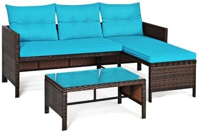 Costway 3 Pieces Patio Wicker Rattan Sofa Set-Turquoise