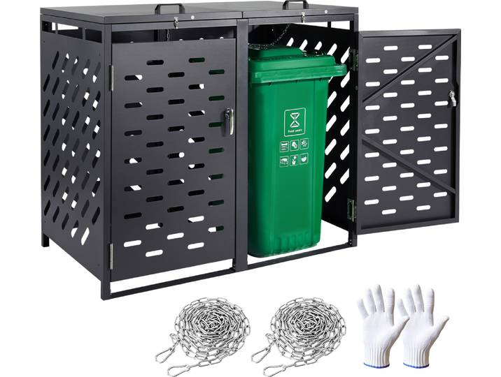 Abri à poubelles VEVOR\, 2x 240 L abri à poubelles\, conteneur à déchets\, habillage de poubelle\, abri de rangement de poubelle verrouillable\, pour poubelle\, jardin\, arrière-cour et terrasse