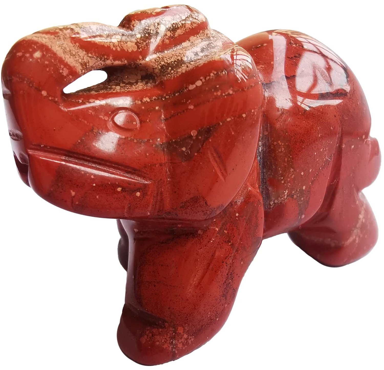 Handgecarveerd Crystal Olifant Beeldje in Rood Jaspis voor op tafel