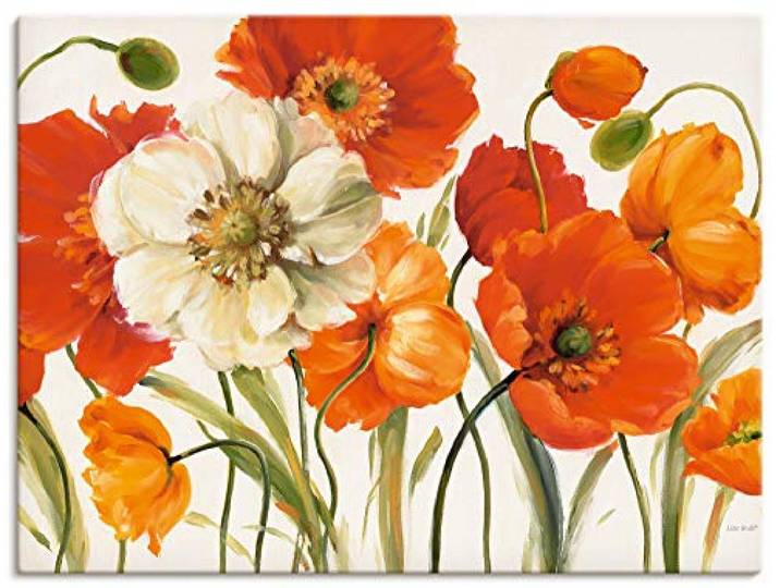 ARTLAND Wanddeko Leinwand Bilder Wandbild Mohnblumen Botanik Blumen Blüten Shabby Chic Malerei Kunst L1CL