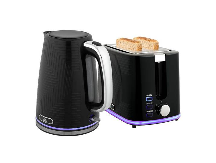 FELIXLEO Frühstücks-Set Wasserkocher Toaster Set 2200W 2 Schlitze 7 Bräunungsstufen Schwarz