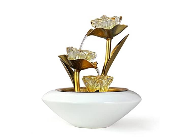 Tischbrunnen Desktop Brunnen Indoor Golden Lotus Brunnen Schlafzimmer Wohnzimmer Schmiedeeisen Lotus Wasser Desktop Brunnen Indoor Tischplatte Wasserbrunnen (A)