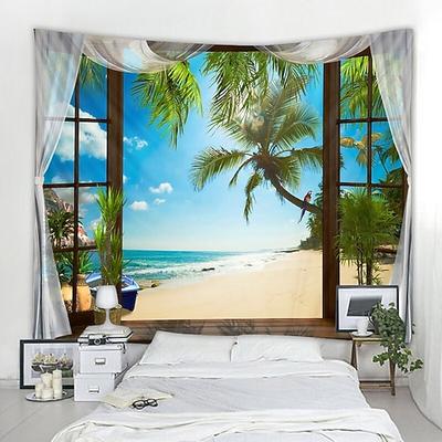 Wandteppich Kunst Dekor Decke Vorhang Picknick Tischdecke hängen zu Hause Schlafzimmer Wohnzimmer Wohnheim Dekoration Urlaub Urlaub Landschaft Meer Ozean Strand Kokosnussbaum Wandtuch XXL Natur