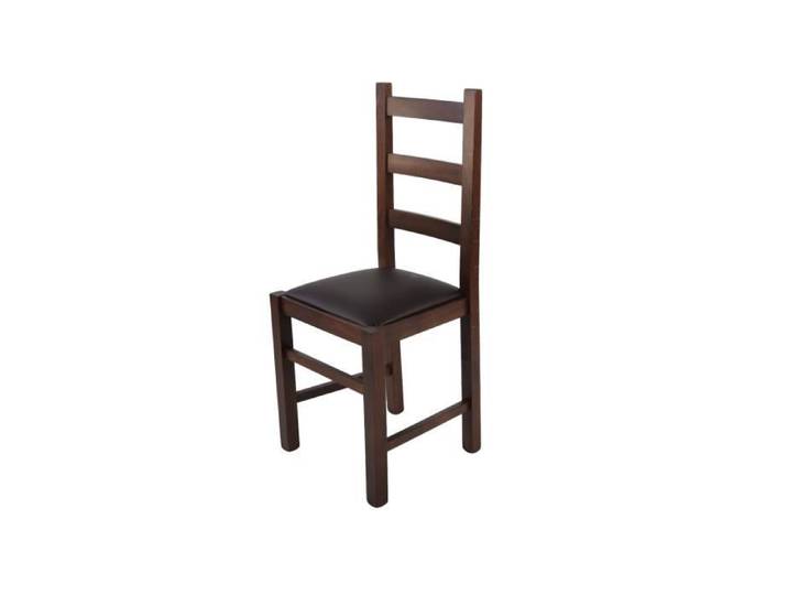 Tommychairs - Chaise cuisine RUSTICA structure en bois de hêtre peindré en noyer foncé assise en cuir artificiel moka