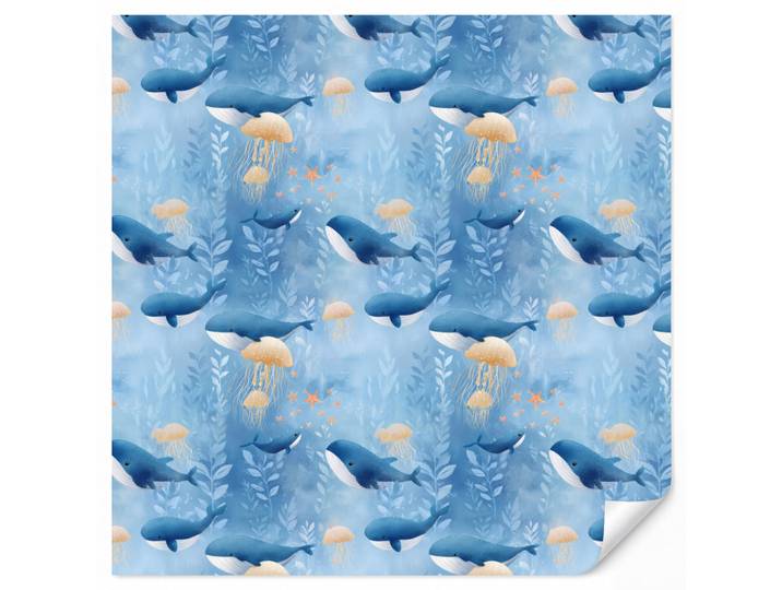 OnlyWow Kindertapete - Wale - Ozean - Blau - 240x220 cm, Papier, Rechteckig, 240x220 cm, Tapeten & Wandverkleidungen, Vliestapeten