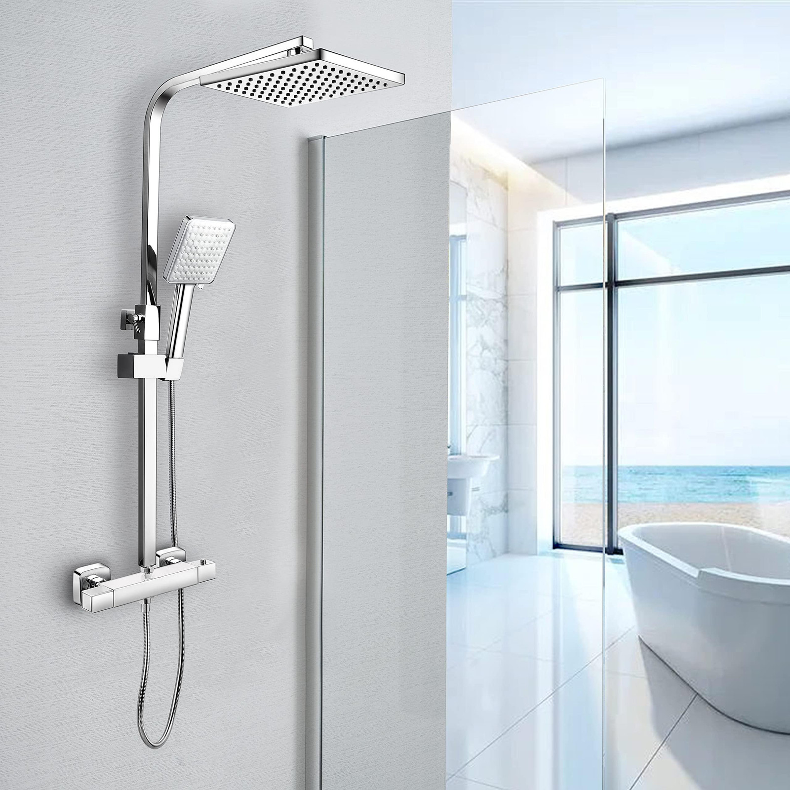 Dripio Thermostatische doucheset met vierkante regendouche, chroom
