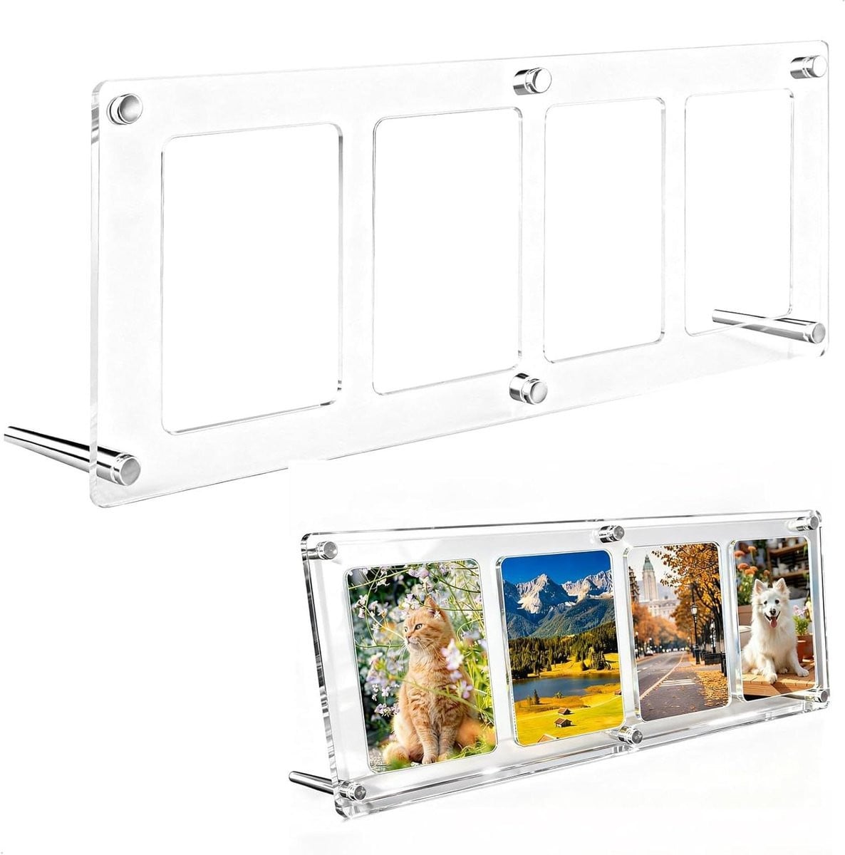 Set van verticale fotohouders - Transparante acryl fotolijsten - Hoogte: 32 cm