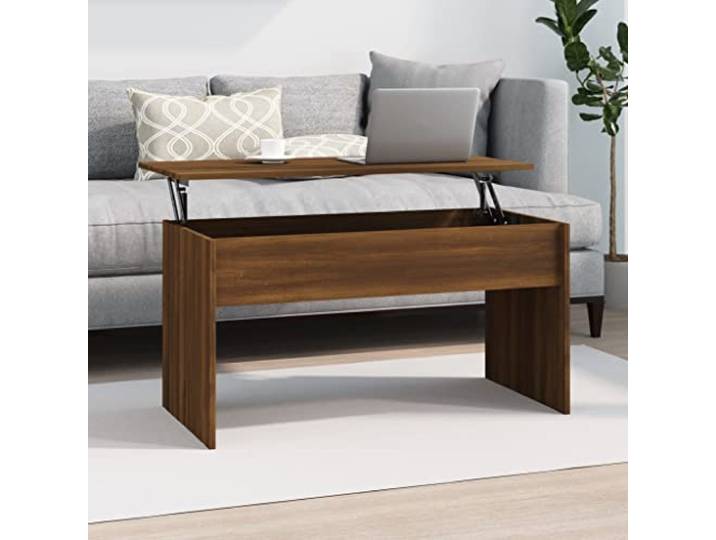 Couchtisch Braun Eichen-Optik 102x50,5x52,5 cm Holzwerkstoff mit Stauraum Höhenverstellbare Platte, verstecktes Fach, pflegeleichte Oberfläche, stabil, vielseitig nutzbar