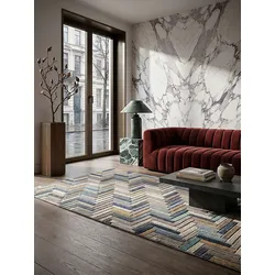 Wollteppich handgeschnitzt Blau-Bunt 160 x 230 cm - ESK   Kadima