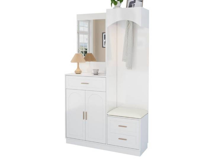 Combinaison armoire moderne Logidon avec miroir blanc 110x33x185 cm