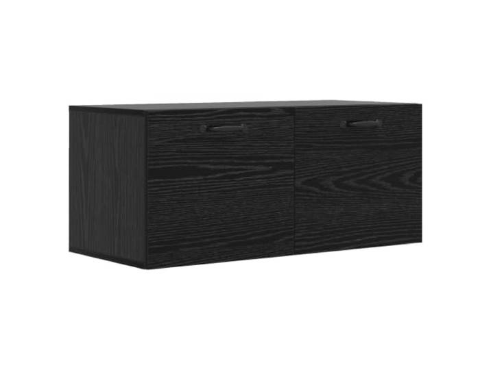 Wandschrank Eiche Schwarz für Wohnzimmer und Büro mit Reversible Türen Holzwerkstoff,Feuchtigkeitsbeständigkeit,Buch- und Elektronikfach,Wandmontage ,Wartungsarm