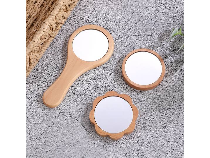 50pcs miroir Portable en bois pur Mini petit miroir de maquillage femme miroir de maquillage de beauté à main