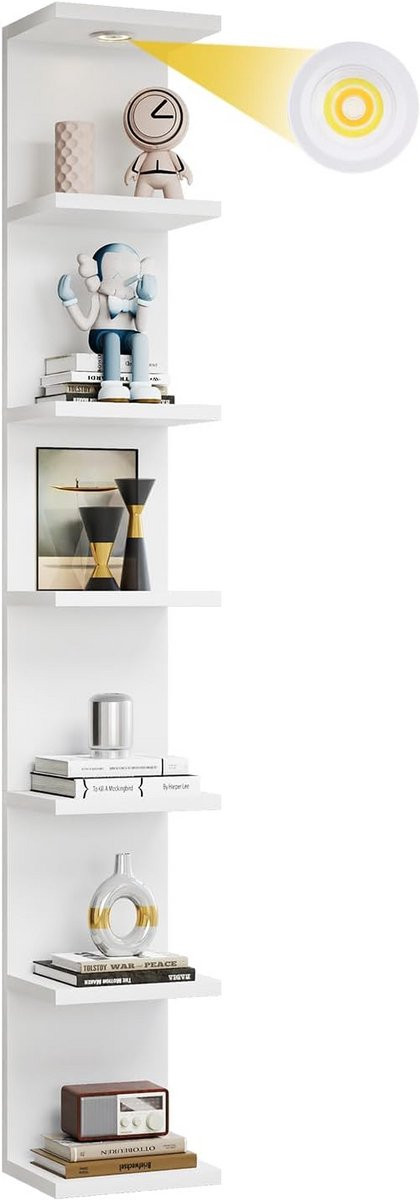 Zwevende Wandplank met Geïntegreerde LED Verlichting, 7 Niveaus, Wit