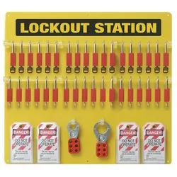 Brady, Zubehör Arbeitsschutz, Lockout - Tafel - 36 Personen, Acryl, Gelb, 546 x 597 mm, Beschriftung: LOCKOUT STATION (ohn