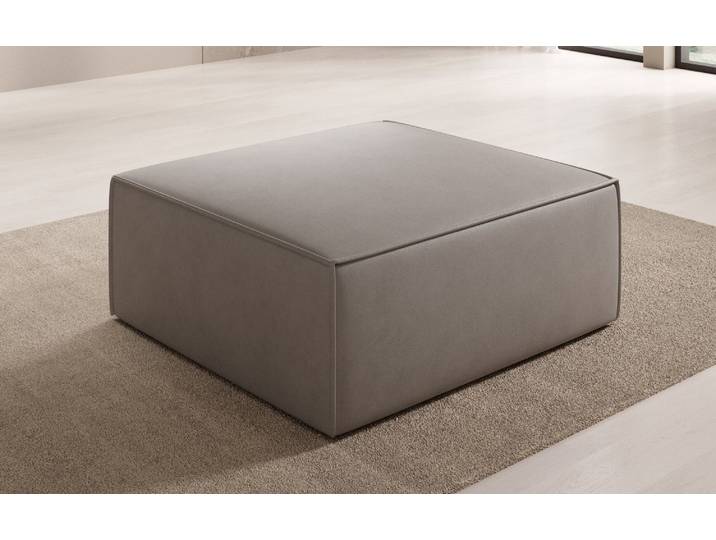 Beistellhocker Lesley in Echtleder - Grau - Luxusbetten24