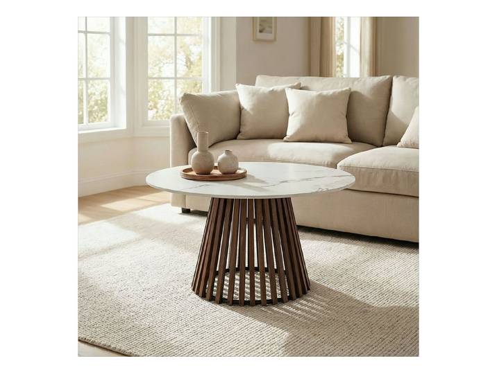 IDIMEX Couchtisch BERGA, Wohnzimmertisch 80 cm mit Keramik Tischplatte in Marmor Optik Weiß