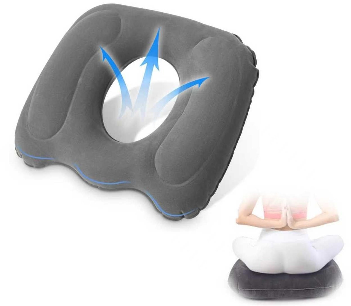 Merkloos Opblaasbaar Donut Zitkussen voor Coccyx Verlichting en Ergonomisch Comfort voor Volwassenen