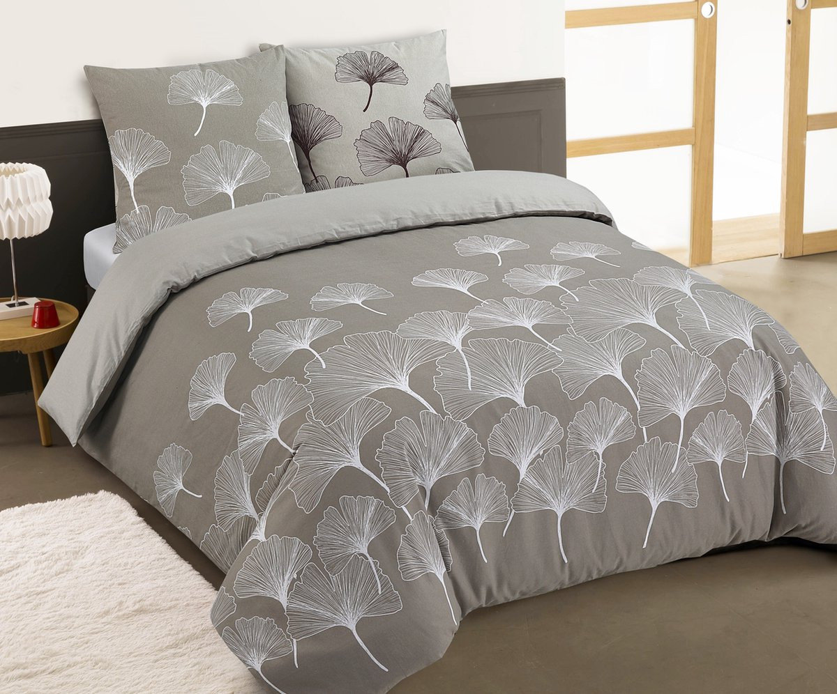 VISION home Ginko Flanel Dekbedovertrekset - Tweezijdig omkeerbaar - 100% katoen flanel - Kingsize - Beige - B/D: 260 x 240 cm