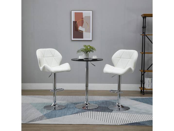 HOMCOM Tabourets de Bar Réglables Similicuir Métal Blanc (x2)