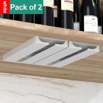 Purely Organized Spaces Under Cabinet Wine Glass Rack, No Drill Stemware Holder For Kitchen, Hanging Goblet, Cup Organizer With Punch 2pcs White