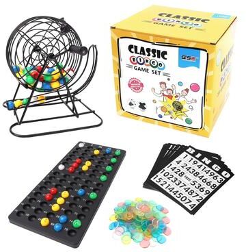 GSE Games & Sports Expert GSE™ Classic Bingo Game Set for Kids & Adults, Family - Roller Cage and Board, 75 Bingo Balls, 150 Bingo Chips, 18 Bingo Cards