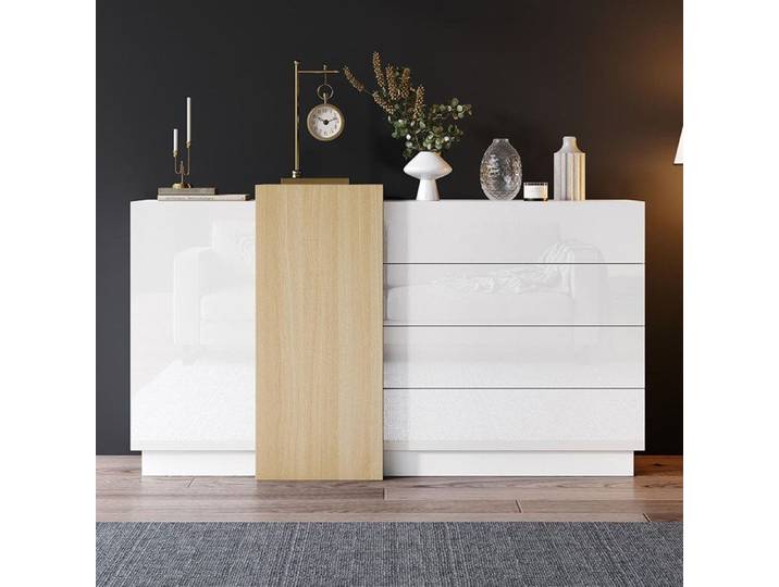 Buffet blanc brillant avec espace de rangement armoire de rangement minimaliste couleur bois