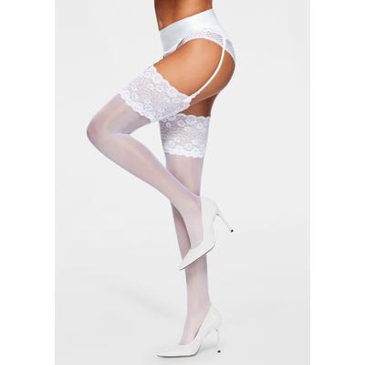 Strapsstrümpfe LASCANA, Damen, Gr. 39/42, weiß, Elasthan, Polyamid, transparent, uni, elastisch, Socken, mit elastischer Spitze
