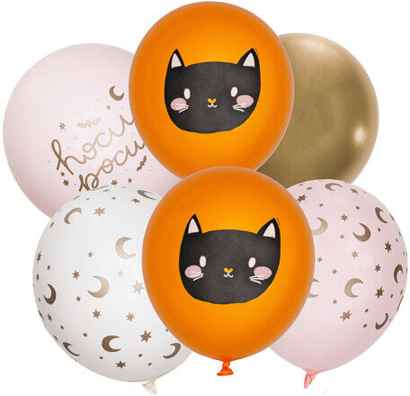 Luftballons "Halloween-Katze", 30 cm Ø, 6 Stück