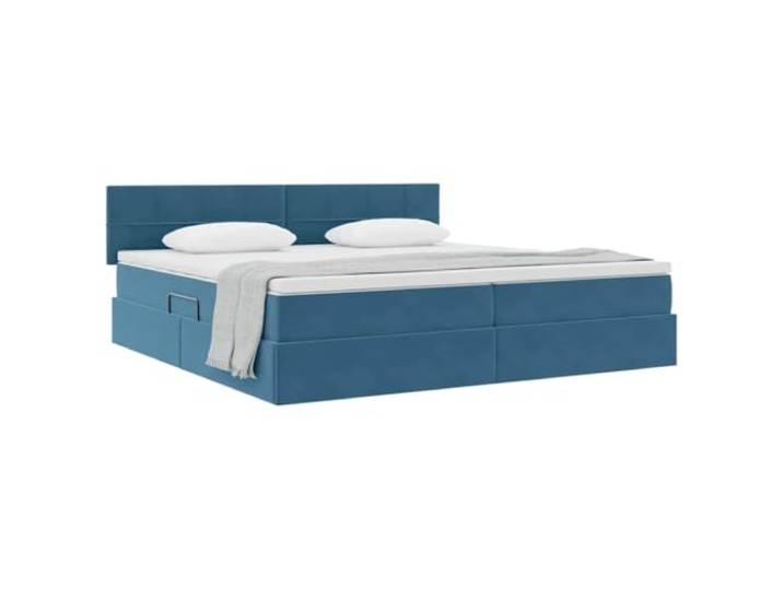 KTHLBRH Doppelbett Samt Dunkelblau 200 x 200 cm Mit Behälter, hydraulischer Anhebung, inklusive Matratze, Rahmen aus Metall