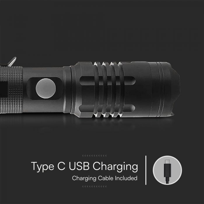 V-Tac Vt-9910 Torcia Led 10w Con Batteria Ricaricabile Usb C 100lm/w Ip54 240mt Distanza Lampada Di Emergenza -  23338