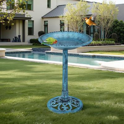 28 Inch Tall Freestanding Polyresin Bird Bath for Outdoors Antique Stone Look Garden Decor Weather Resistant Pedestal Birdbath