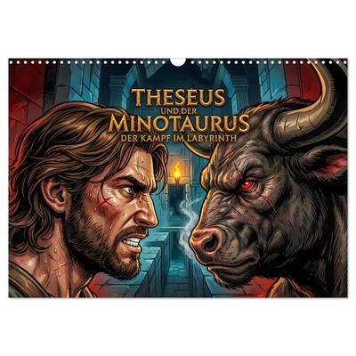Theseus und der Minotaurus - Der Kampf im Labyrinth (Wandkalender 2027 DIN A3 quer), CALVENDO Monatskalender