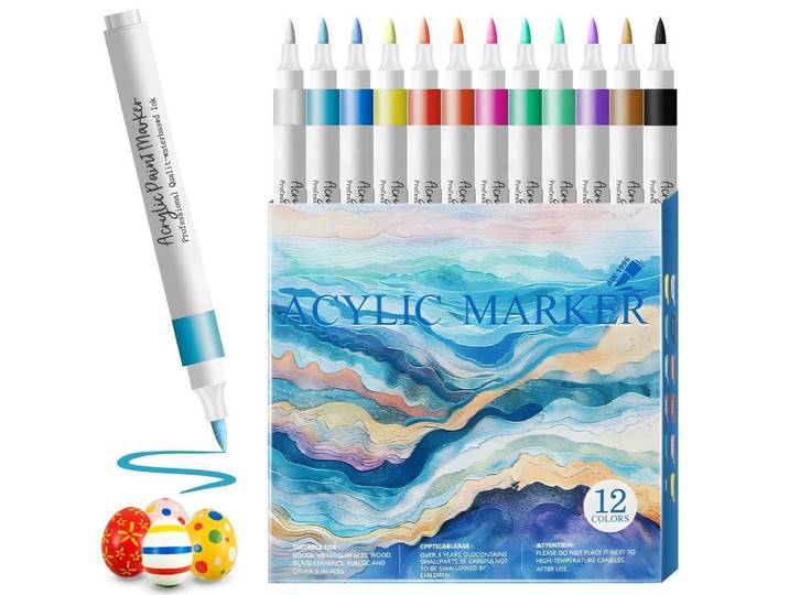 Acrylmarker 12er Set mit Pinselspitze, Mehrfarbig, Kunststoff, 1x1x13.5 cm, Dekoration, Malbedarf & Bastelbedarf