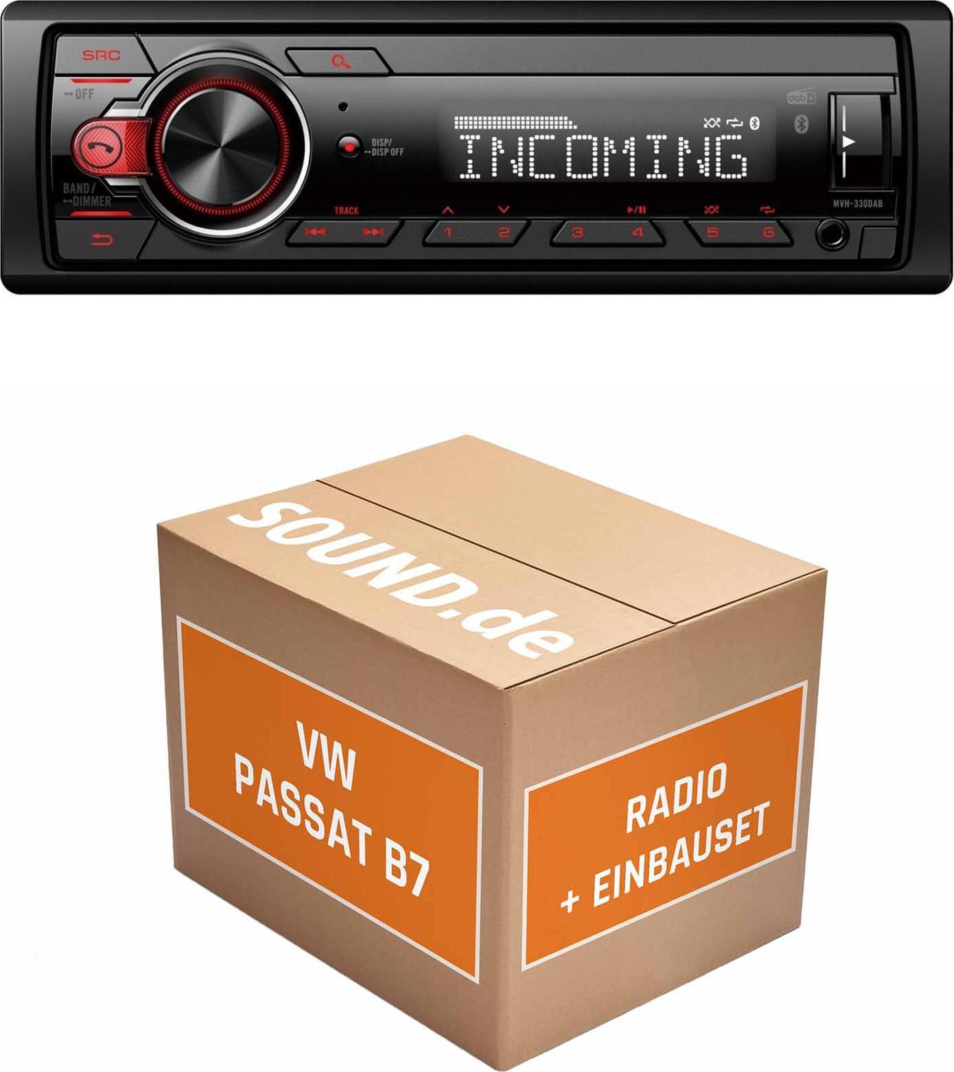 Autoradio Einbaupaket Pioneer MVH330DAB passend für Passat B7 + Lenkradfernbedienung, Rückfahrkamera, Linien beweglich | Bluetooth Telefonieren