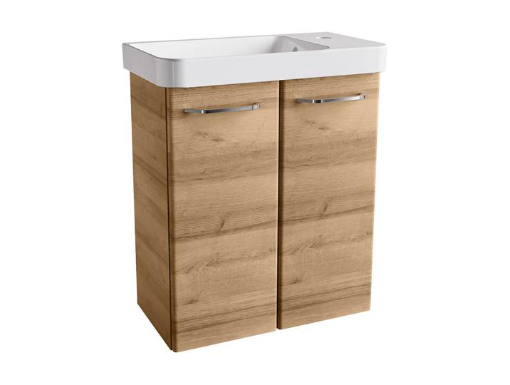 FACKELMANN MILANO Gäste WC Waschtisch Set 55 cm breit, Braun, Waschbecken Keramik Weiß