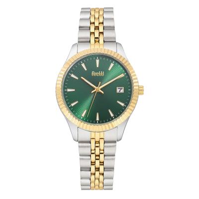 Quarzuhr FIRETTI "Prestige", gold (silbergoldfarben, grün), Armbanduhren, Damen, Quarzuhr, Armbanduhr, Damenuhr, Edelstahlarmband, analog