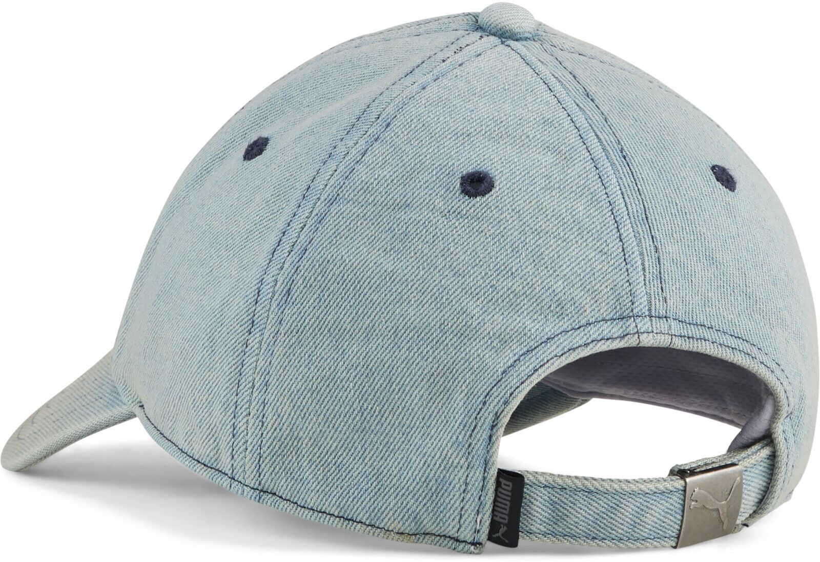 Baseball Cap PUMA "WARDROBE ESS METAL DAD CAP", Damen, blau (faded denim), Baumwolle, unifarben, Caps Baseball Cap, lässiger Retro-Look, unstrukturierte Cap, lockere Passform