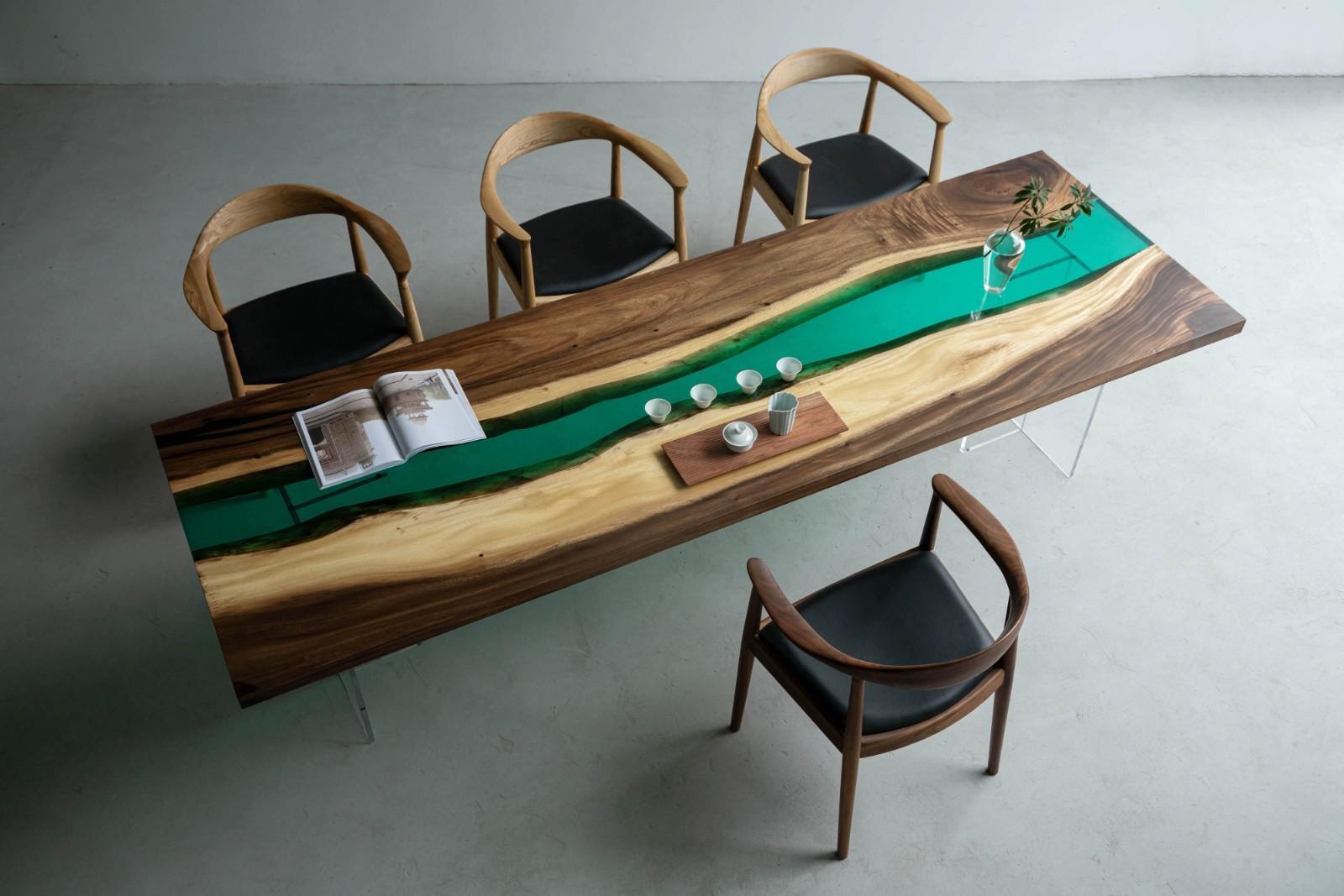 Epoxidharz Esstisch River Table Echtes Holz Massiv Tische 220x90 Flusstisch