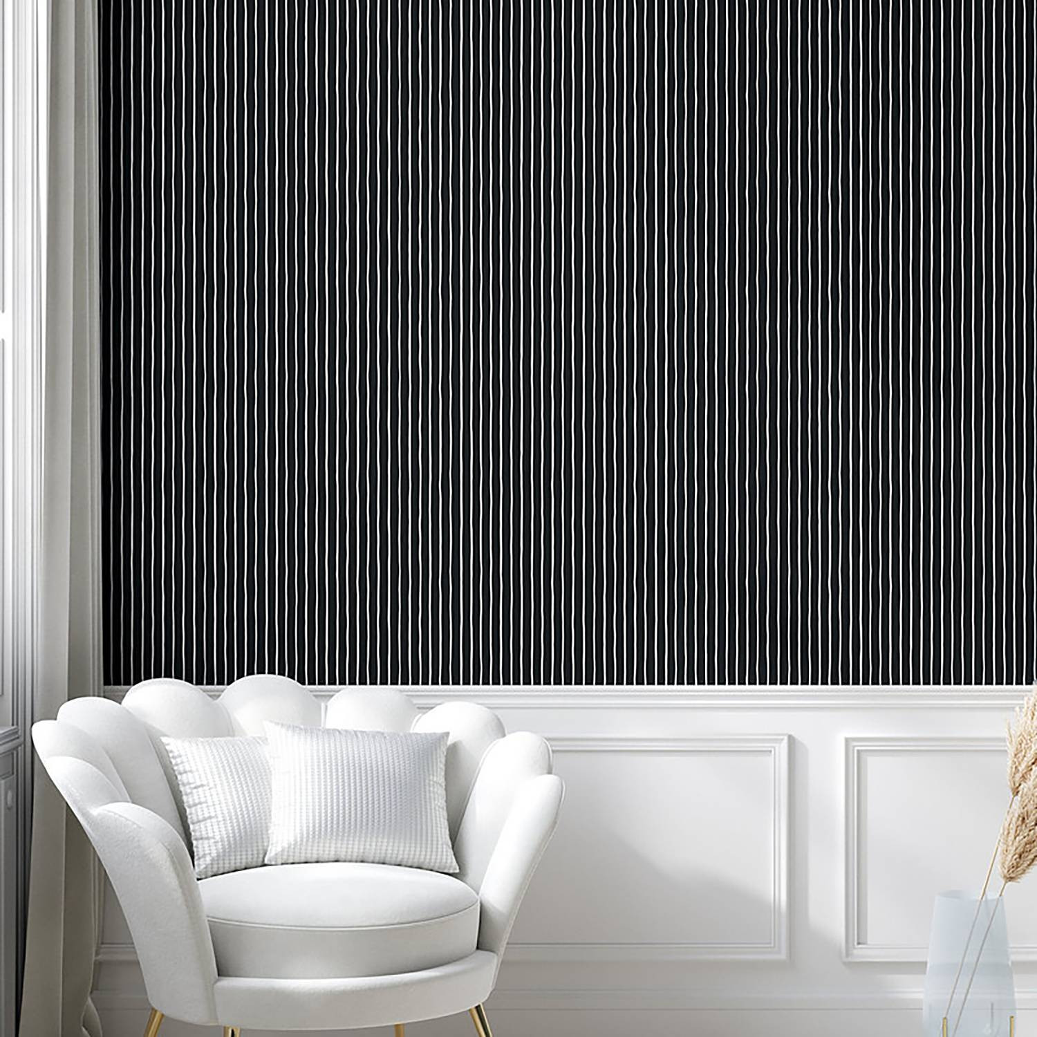 home24 Behang Pinstripe Abstract Gestreept Zwart Breedte: 90 cm