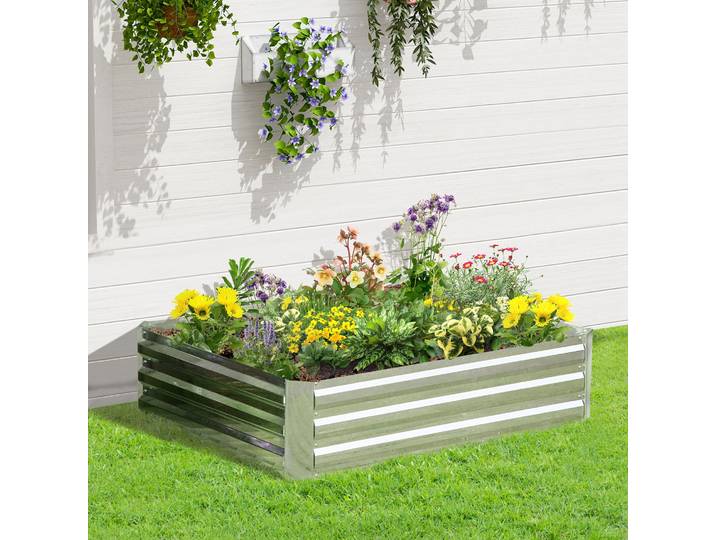 Outsunny Lit de Jardin Surélevé Acier 120x90x30cm Argent