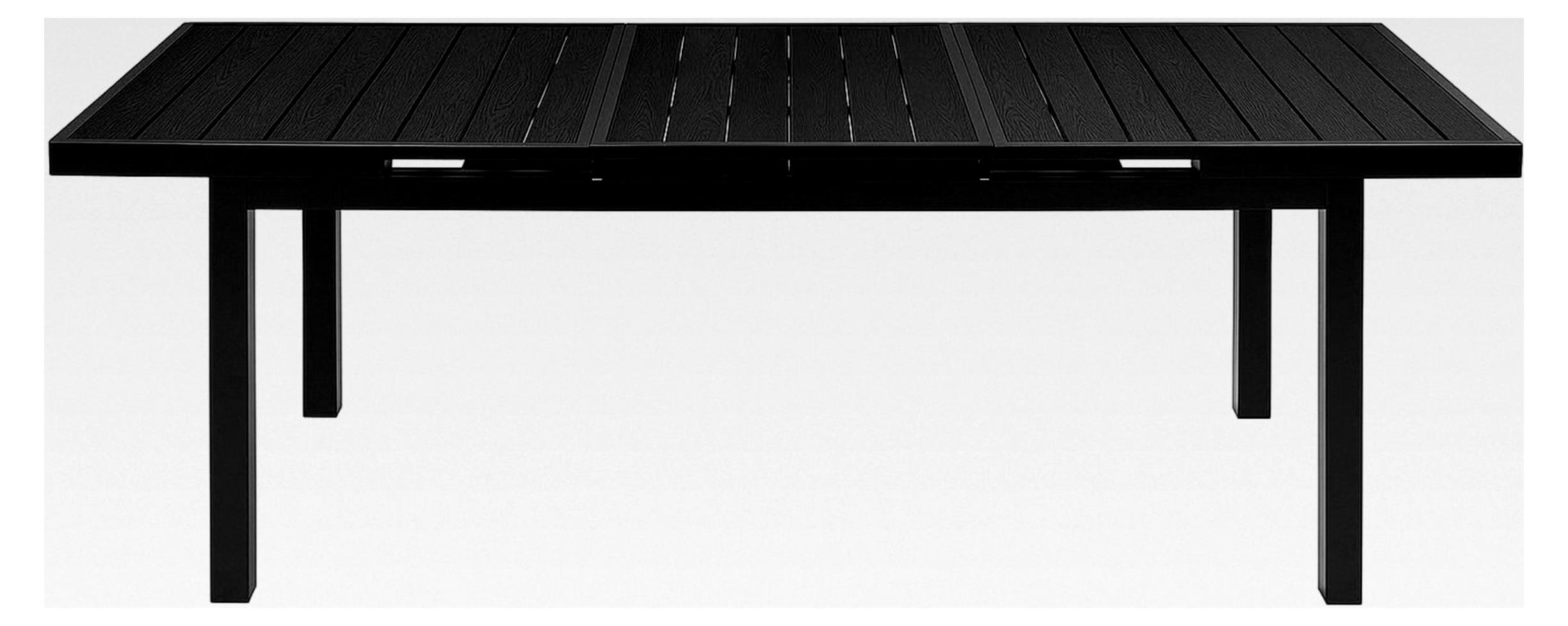 Ausziehbarer Aluminium Gartentisch 180 bis 240 cm mit Holzoptik Schwarz für den Außenbereich