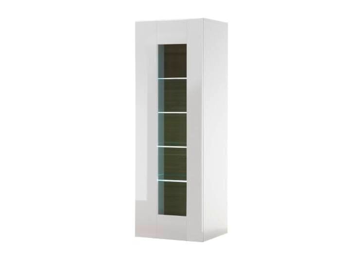 LIVOJO M14 Wohnzimmer Vitrine Vitrinenschrank Glasvitrine halbhoch hängend 45 x 131 x 38 cm Weiß Hochglanz & Grandson Oak hell