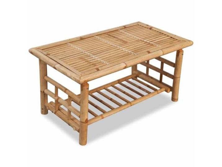 KUTYWEXFM Couchtisch Bambus 90x50x45 cm Braun Beistelltisch Wohnzimmer Natürlicher Loungetisch aus echtem Bambusholz, ideal für Terrasse, Balkon und überdachte Außenbereiche.
