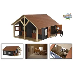 KidsGlobe Farming Pferdestall Holz, Maö ́stab 1:24 - mit 2 Boxen, Werkstatt
