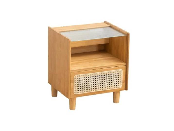 LXLAEOANG Rattan-Nachttisch Mit Zwei Schubladen, Schmaler Nachttisch