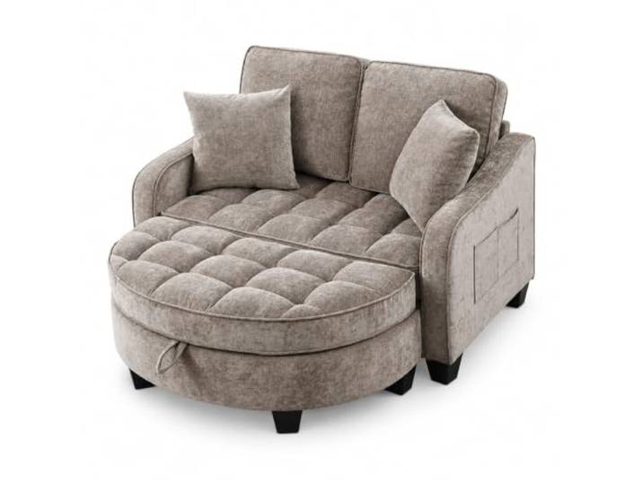 Jastoery Multifunktionales Sofa 2-in-1 Schlafsofa ,Braun Eukalyptusholz, Bettkasten, atmungsaktiver Chenille-Stoff, für kleine Wohnungen
