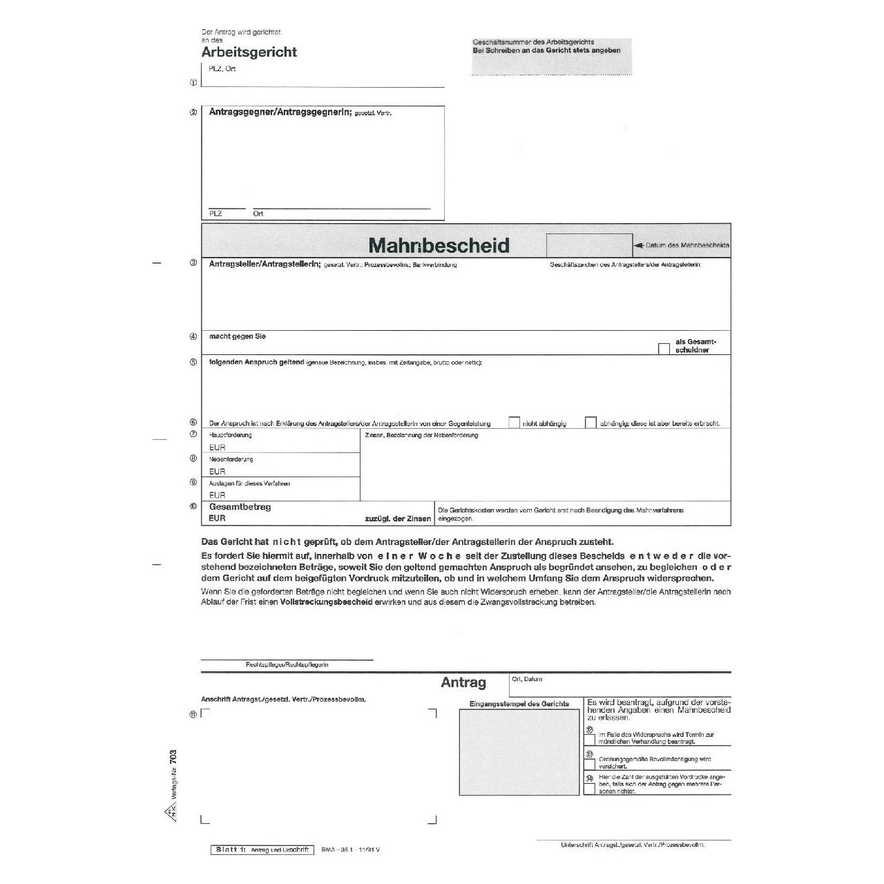 Rnk Mahnbescheid A4 f. Arbeitsgericht (37407199)