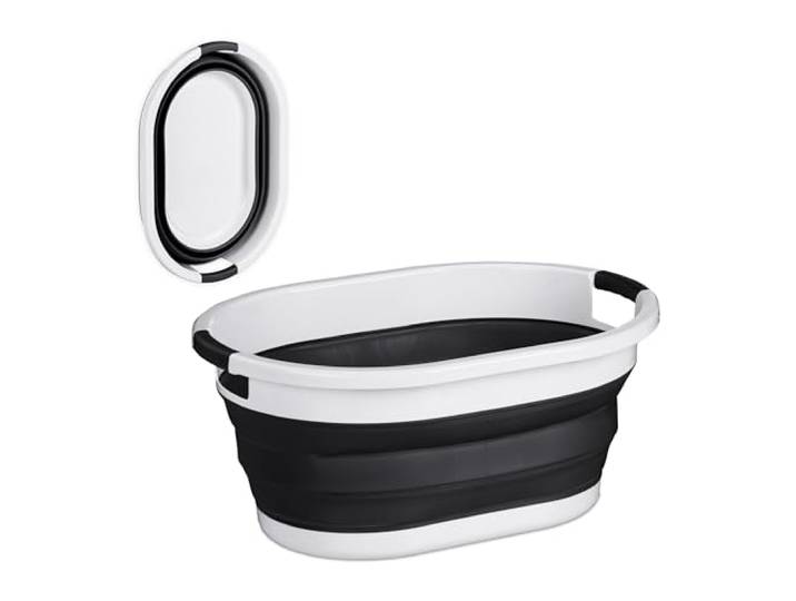 Relaxdays Panier à linge\, 36 litres\, en plastique\, pliable\, rangement peu encombrant\, avec poignées\, noir/blanc